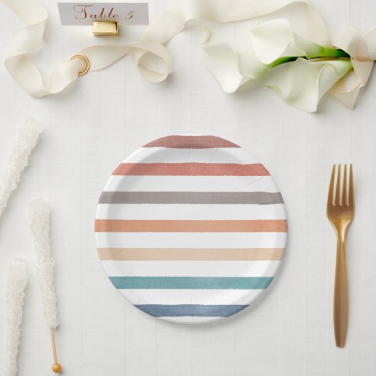 Boho Retro Streifenmuster Pappteller (Hochzeit)