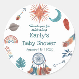 Boho Retro Sun Moon Babydusche Danke Runder Aufkleber