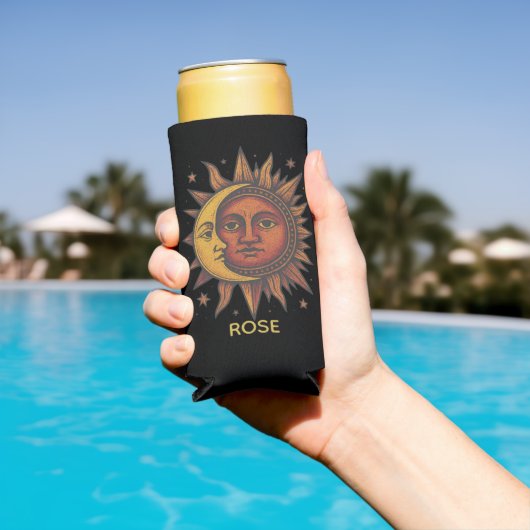 Boho Retro Sun und Moon Individuelle Name Selters Dosenkühler (In Situ Pool)