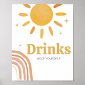 Boho Retro Sunshine Baby Shower Drinks Poster (Vorne)