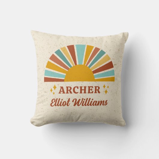 Boho Retro Sunshine Name Kissen (Vorderseite)