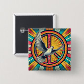 Boho Retro Taube und Friedenszeichen Button (Vorne & Hinten)
