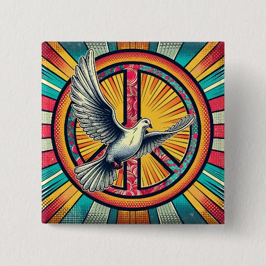 Boho Retro Taube und Friedenszeichen Button (Vorderseite)