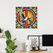 Boho Retro Taube und Friedenszeichen Poster (Heimbüro)