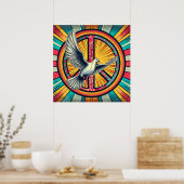 Boho Retro Taube und Friedenszeichen Poster (Küche)