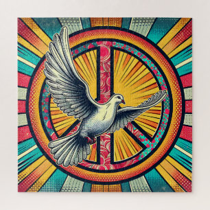 Boho Retro Taube und Friedenszeichen Puzzle