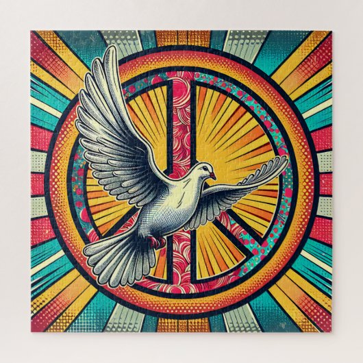 Boho Retro Taube und Friedenszeichen Puzzle (Vertikal)