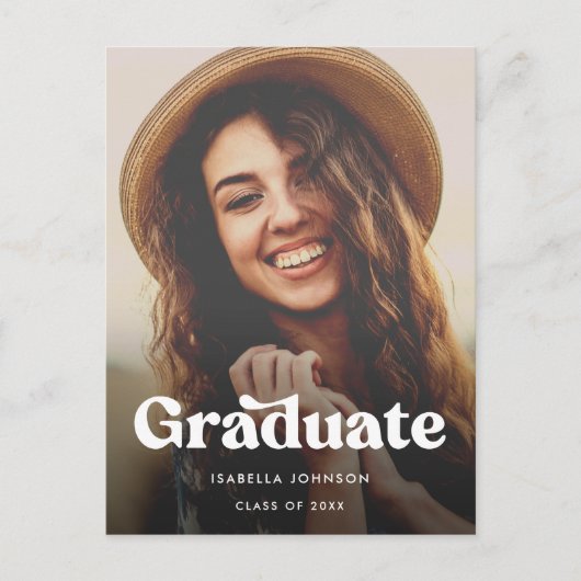 Boho Retro Typografie Foto Abschluss Ankündigungspostkarte (Vorderseite)