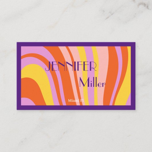 Boho Retro Wavy Lines Social Media QR-Code Visitenkarte (Vorderseite)