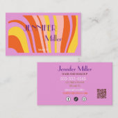 Boho Retro Wavy Lines Social Media QR-Code Visitenkarte (Vorne/Hinten)