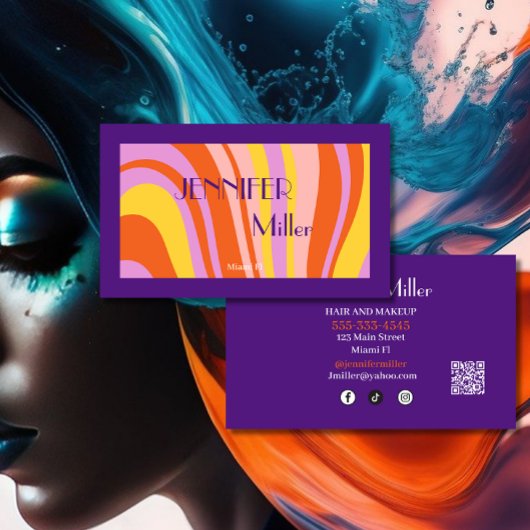 Boho Retro Wavy Lines Social Media QR-Code Visitenkarte