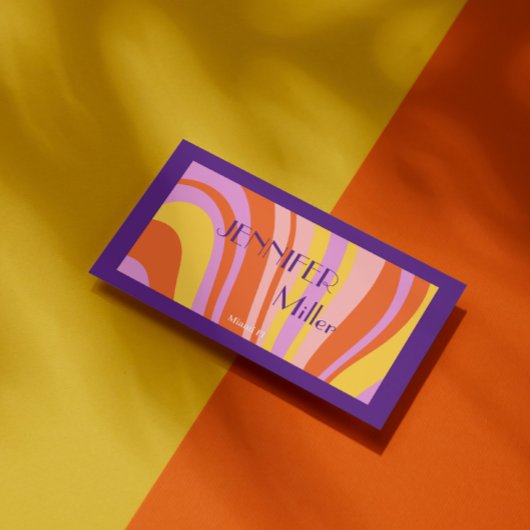 Boho Retro Wavy Lines Social Media QR-Code Visitenkarte