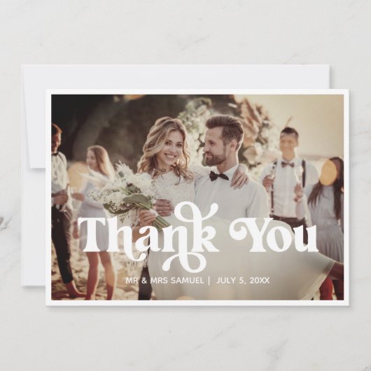 Boho Retro Wedding danke Ihnen Foto Card Ankündigung (Vorderseite)