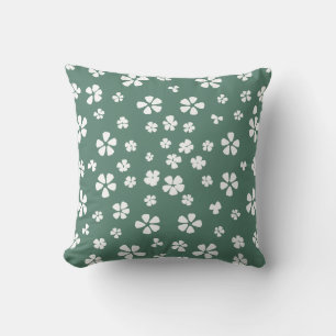 Boho retro weiße Wildblume avocado green Kissen