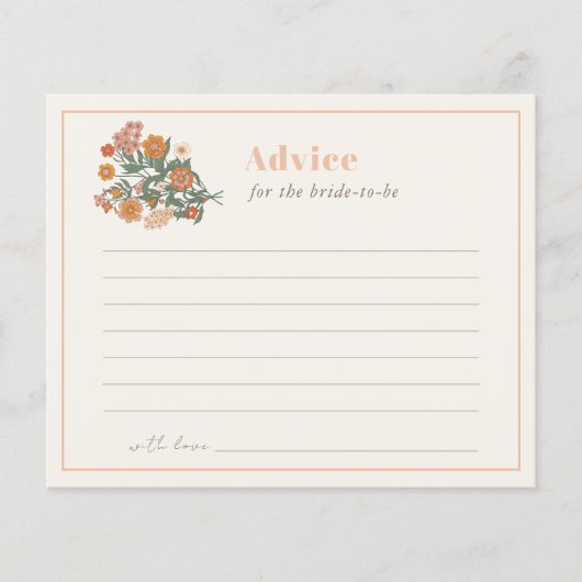 Boho Retro Wildblume Brautparty Advice Card (Vorderseite)
