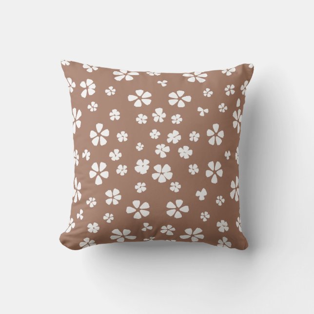 Boho Retro-Wildblume mocha braun Kissen (Vorderseite)