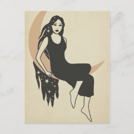 Boho retro woman sternt langen haarfreszenten Mond Postkarte