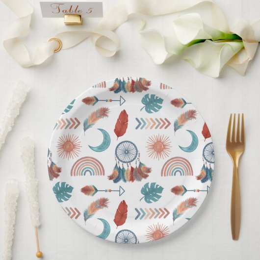 Boho Retro Zeichnungsmuster Pappteller (Hochzeit)