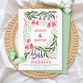 Boho Retro-Zweige und Blume QR-Code Hochzeit Einladung