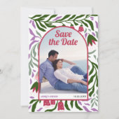 Boho Retrobogen bunt Folklore Blume magenta Save The Date (Vorderseite)