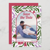 Boho Retrobogen bunt Folklore Blume magenta Save The Date (Vorne/Hinten)