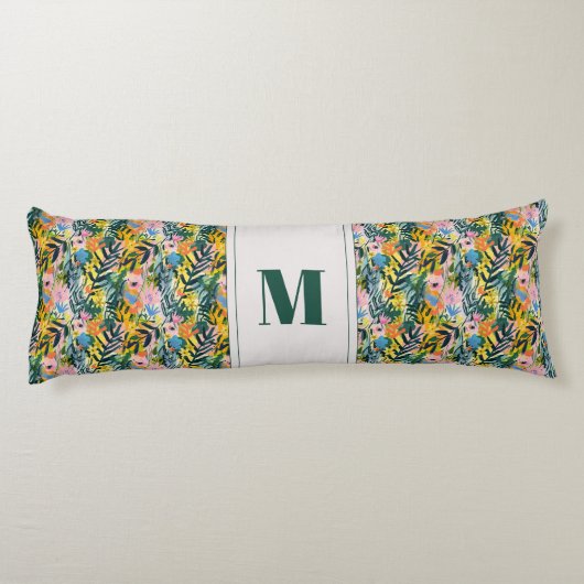 Boho Reversible Abstrakte Blumenkunst Mit Monogram Seitenschläferkissen (Rückseite)