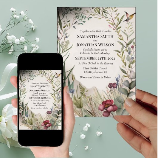 BOHO Ring of Blume and Branches Wedding Einladung