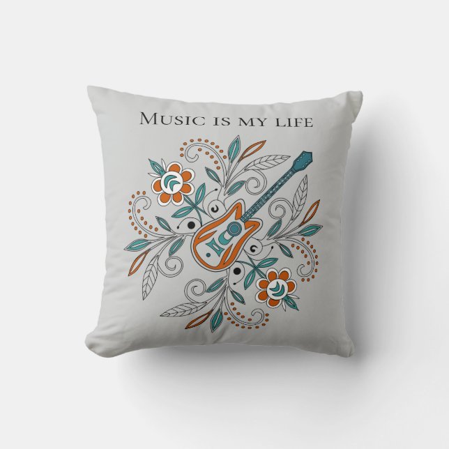 Boho Rock’n’Roll Gitarre mit Blume Kissen (Vorderseite)