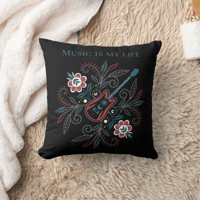Boho Rock’n’Roll Gitarre mit Blume Kissen (Decke)