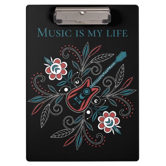 Boho Rock’n’Roll Gitarre mit Blume Klemmbrett (Vorderseite)