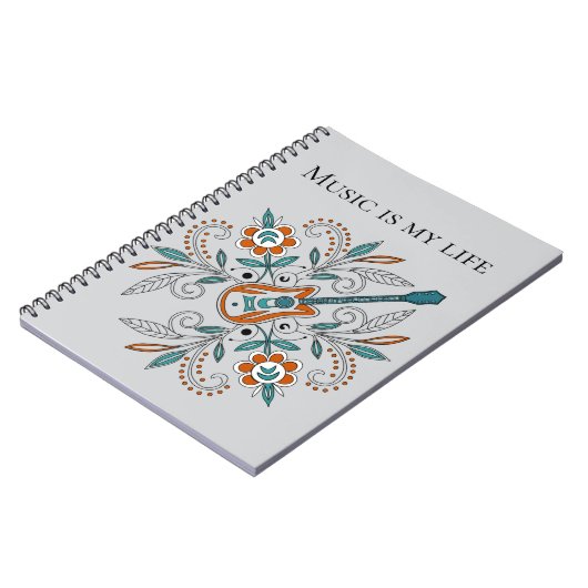 Boho Rock’n’Roll Gitarre mit Blume Notizblock (Linke Seite)