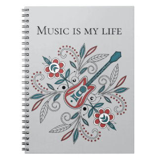 Boho Rock’n’Roll Gitarre mit Blume Notizblock