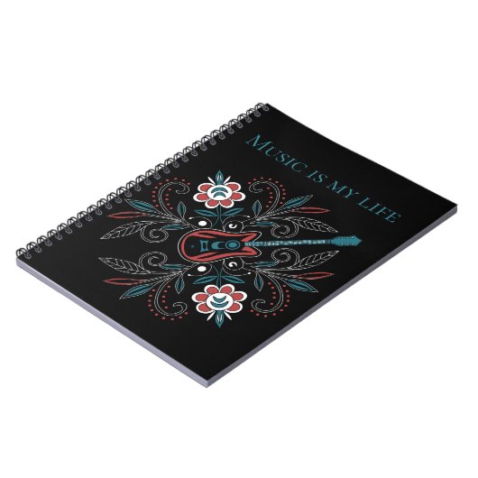 Boho Rock’n’Roll Gitarre mit Blume Notizblock (Linke Seite)