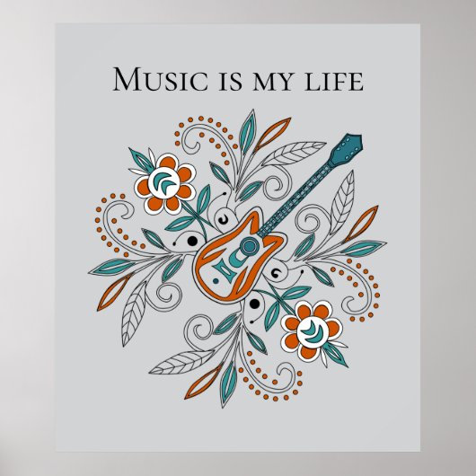 Boho Rock’n’Roll Gitarre mit Blume Poster (Vorne)