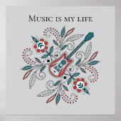 Boho Rock’n’Roll Gitarre mit Blume Poster (Vorne)