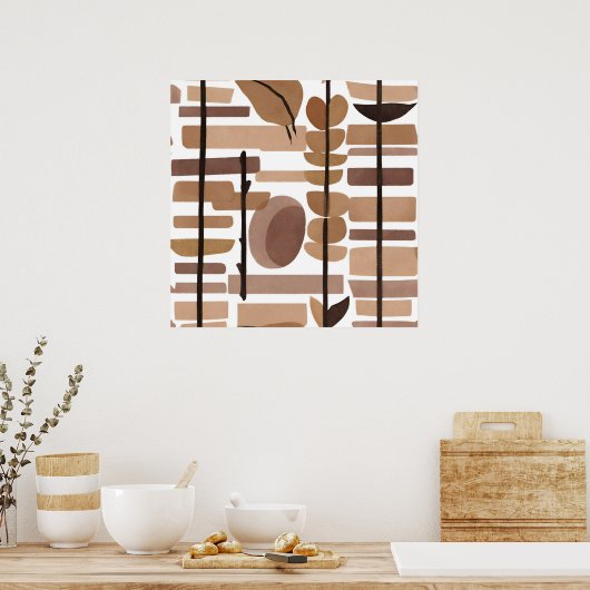 Boho Rock Polygon Leaf Botanische Kunst Moderne Poster (Küche)