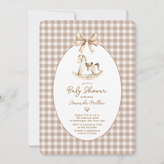Boho Rocking Horse Baby Shower Einladung (Vorderseite)