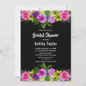 Boho Romantic Blume Black Floral Brautparty Einladung (Vorderseite)