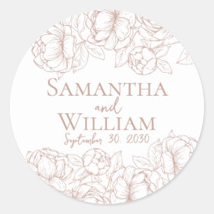 Boho Romantic Blush Pink Floral Moderne Hochzeit Runder Aufkleber