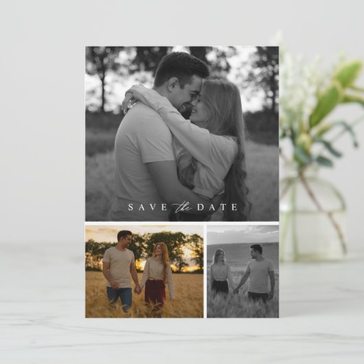 Boho Romantic Foto Collage Wedding speichern das D Einladung (Stehend Vorderseite)