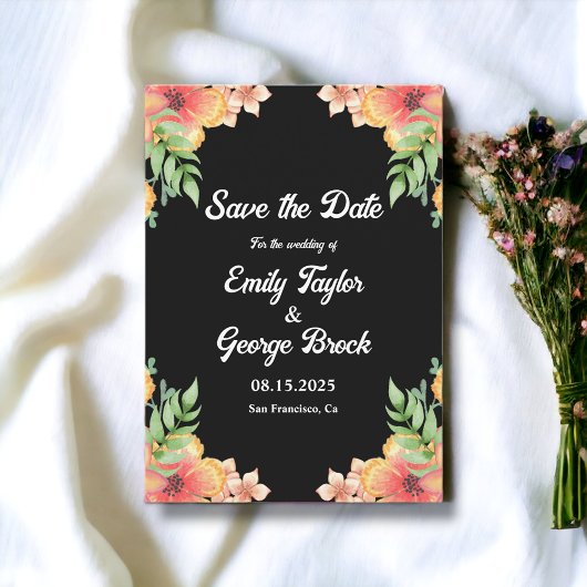 Boho Romantic Wildblumen Black Floral Wedding Save The Date