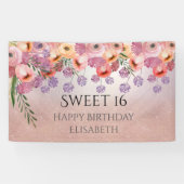 Boho romantische Aquarellfarben Blütensüß 16 Party Banner (Horizontal)