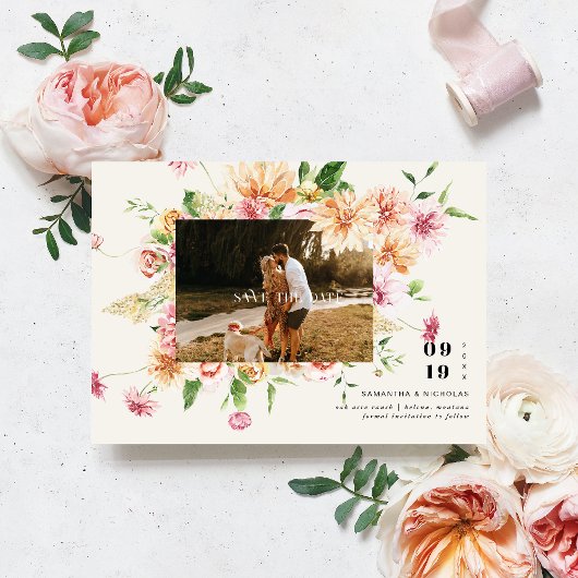 Boho Romantische Blumige Blüten Foto Save the Date