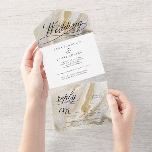 Boho Romantische Kalligrafie Die Hochzeit All In One Einladung (Abreißtisch)