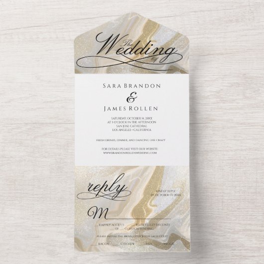 Boho Romantische Kalligrafie Die Hochzeit All In One Einladung (Innen)