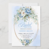 Boho Romantische Pastellblaue Pfingstrose Goldene Einladung (Vorderseite)