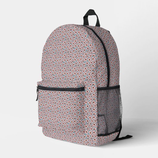 Boho Rosa Blau Blumenmuster Bedruckter Rucksack (Rückseitige Ecke Rechts)