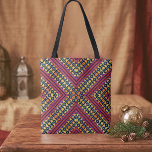 Boho Rosa, Blau, Orange und Gelb Stammesinspiriert Tasche