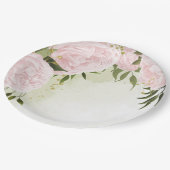 Boho rosa Blume Grüne Blätter botanisch Pappteller (Schrägansicht)
