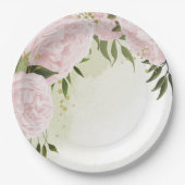 Boho rosa Blume Grüne Blätter botanisch Pappteller (Vorderseite)